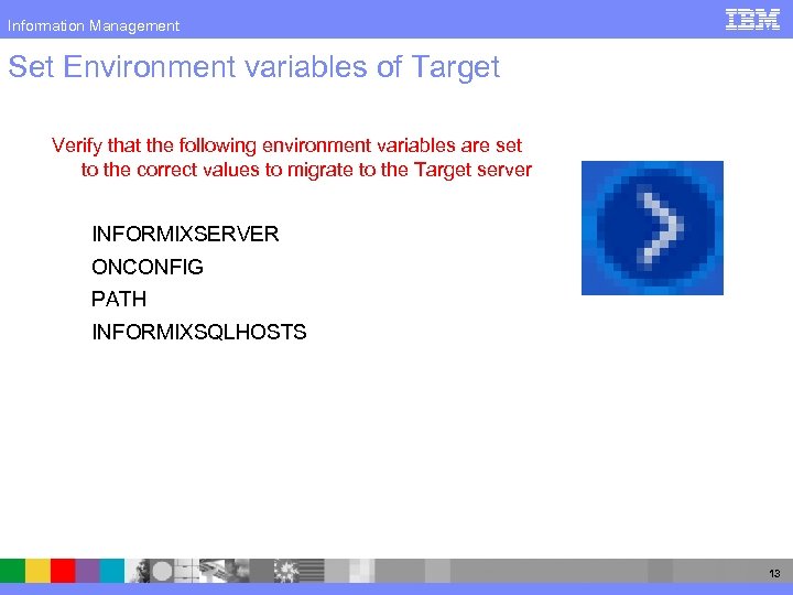 Information Management Set Environment variables of Target Verify that the following environment variables are