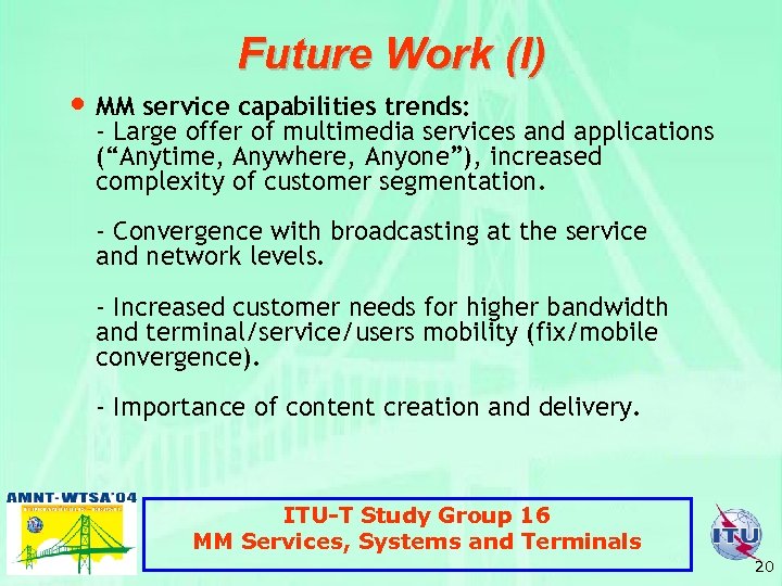 Future Work (I) • MM service capabilities trends: - Large offer of multimedia services