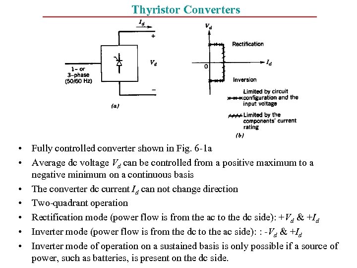 Thyristor Converters • Fully controlled converter shown in Fig. 6 -1 a • Average