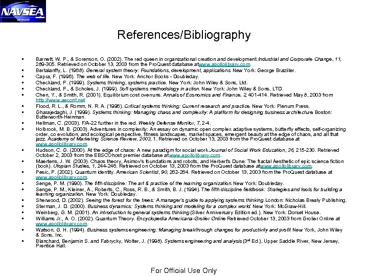 References/Bibliography • • • • • • Barnett, W. P. , & Sorenson, O.