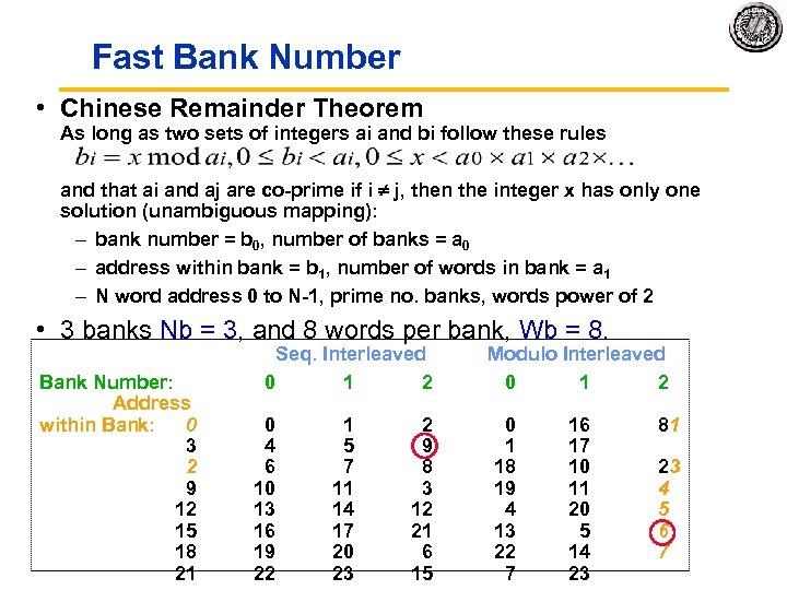 Fast Bank Number • Chinese Remainder Theorem As long as two sets of integers