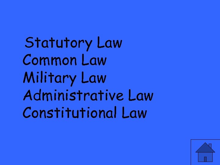 Statutory Law Common Law Military Law Administrative Law Constitutional Law 