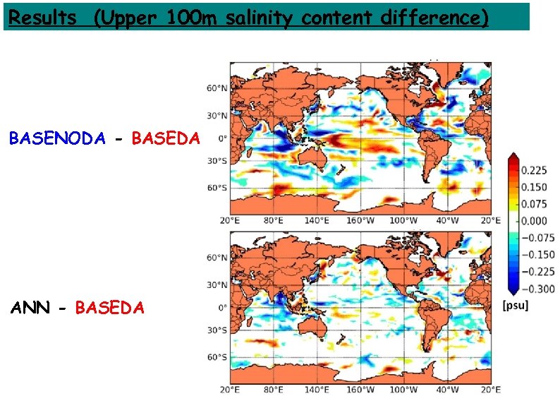 Results (Upper 100 m salinity content difference) BASENODA - BASEDA ANN - BASEDA 