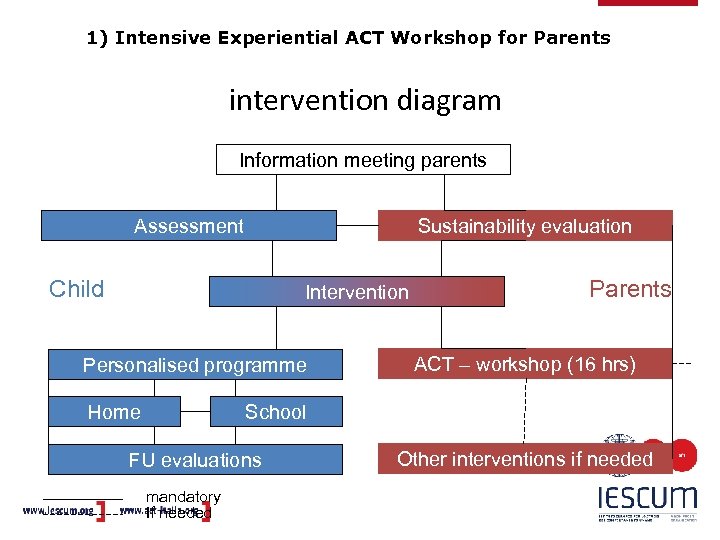 1) Intensive Experiential ACT Workshop for Parents intervention diagram Information meeting parents Assessment Sustainability