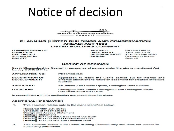 Notice of decision 