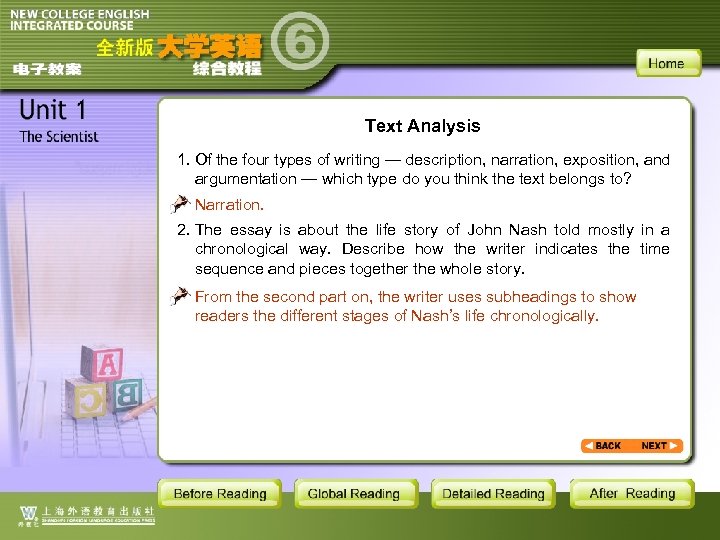 Text Analysis 1. Of the four types of writing — description, narration, exposition, and