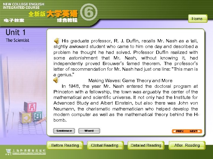 His graduate professor, R. J. Duffin, recalls Mr. Nash as a tall, slightly awkward