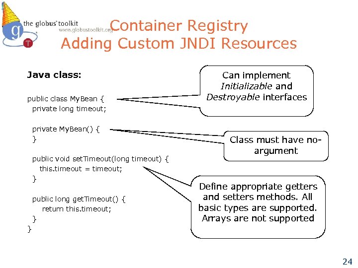 Container Registry Adding Custom JNDI Resources Java class: public class My. Bean { private