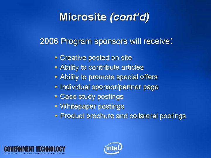 Microsite (cont’d) 2006 Program sponsors will receive: • • Creative posted on site Ability