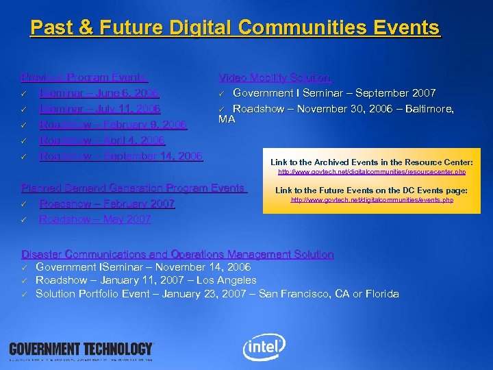 Past & Future Digital Communities Events Previous Program Events ü ISeminar – June 6,