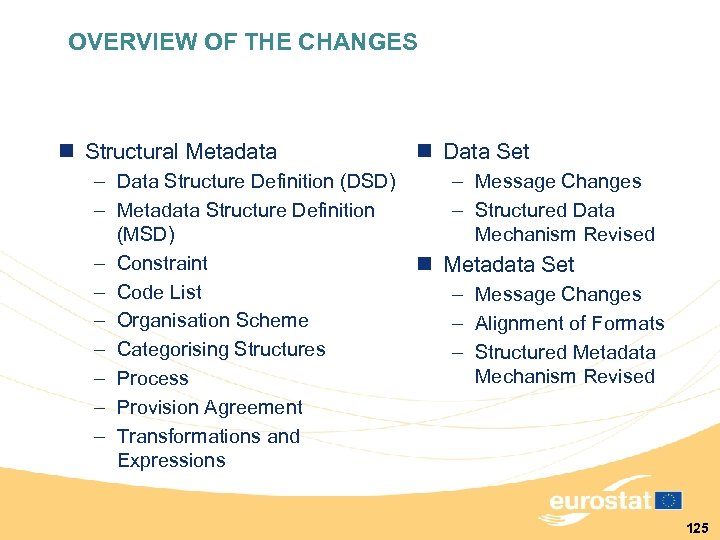OVERVIEW OF THE CHANGES n Structural Metadata – Data Structure Definition (DSD) – Metadata