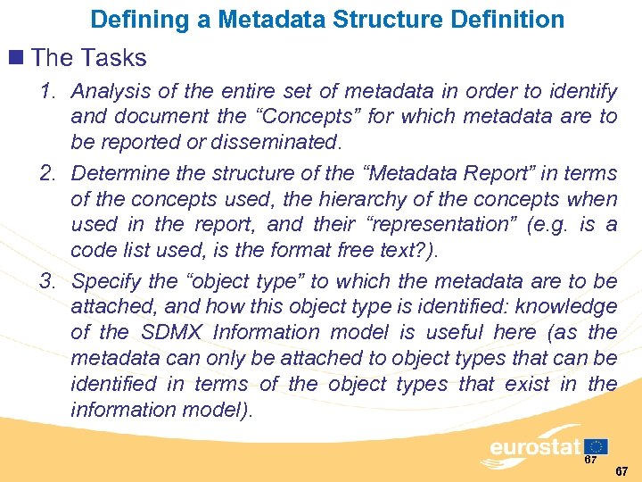 Defining a Metadata Structure Definition n The Tasks 1. Analysis of the entire set