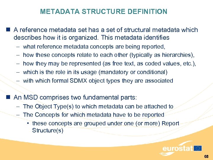 METADATA STRUCTURE DEFINITION n A reference metadata set has a set of structural metadata