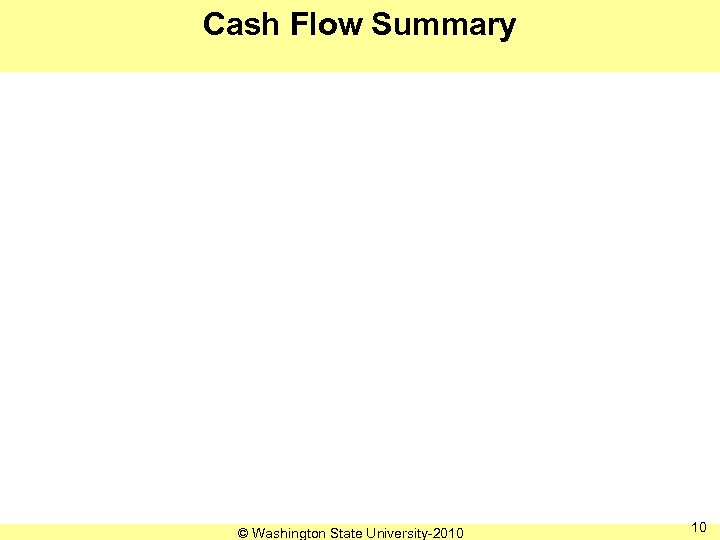 Cash Flow Summary © Washington State University-2010 10 