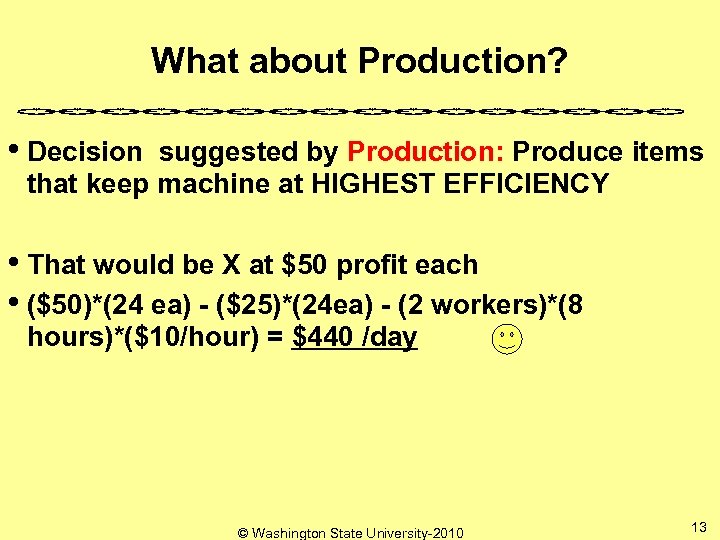 What about Production? • Decision suggested by Production: Produce items that keep machine at