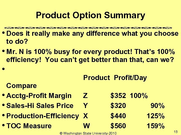 Product Option Summary • Does it really make any difference what you choose to