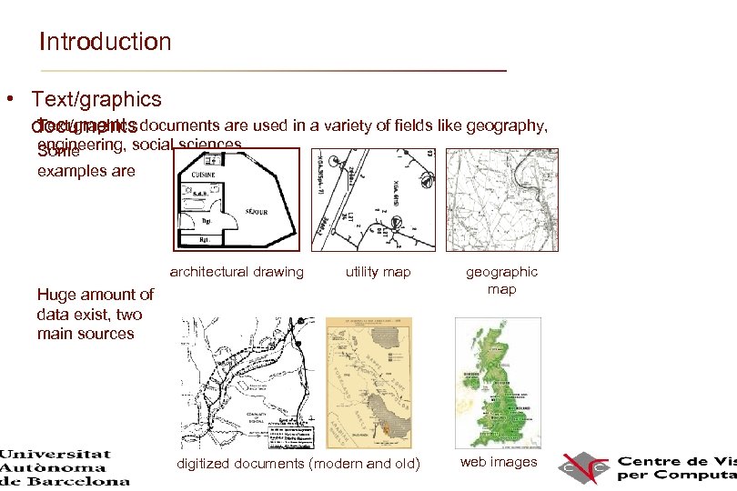 Introduction • Text/graphics documents are used in a variety of fields like geography, engineering,