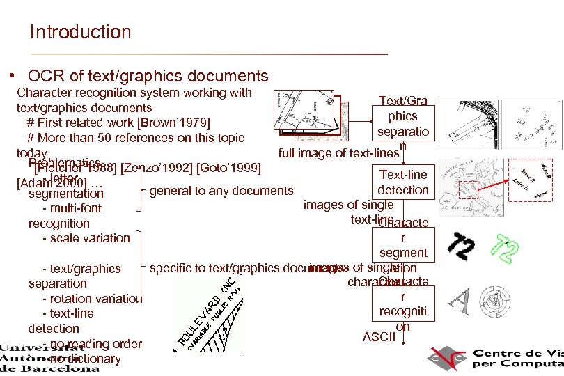 Introduction • OCR of text/graphics documents Character recognition system working with Text/Gra text/graphics documents