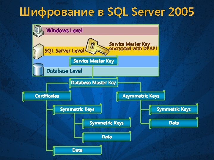 Шифрование в SQL Server 2005 Windows Level Service Master Key encrypted with DPAPI SQL