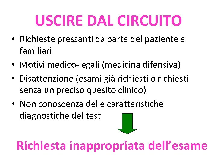 USCIRE DAL CIRCUITO • Richieste pressanti da parte del paziente e familiari • Motivi
