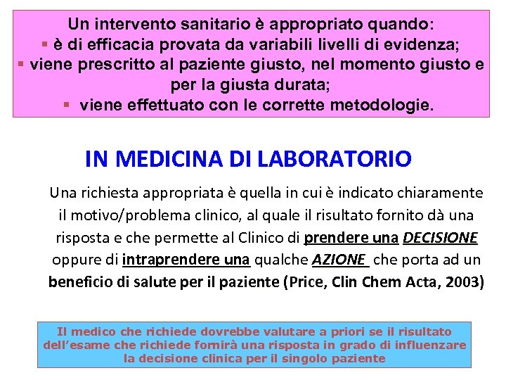 Un intervento sanitario è appropriato quando: è di efficacia provata da variabili livelli di