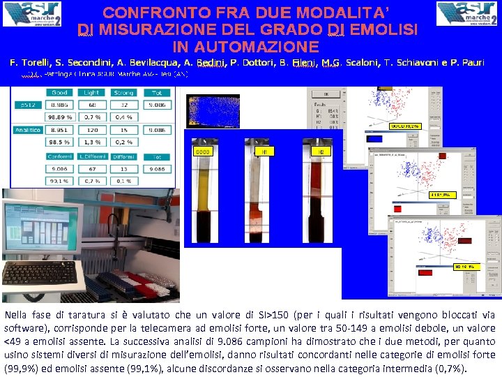 Poster indici del siero Nella fase di taratura si è valutato che un valore