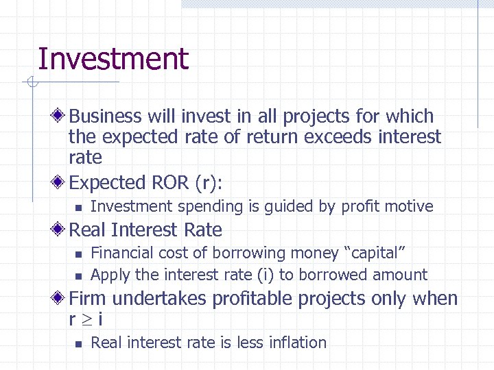 Investment Business will invest in all projects for which the expected rate of return