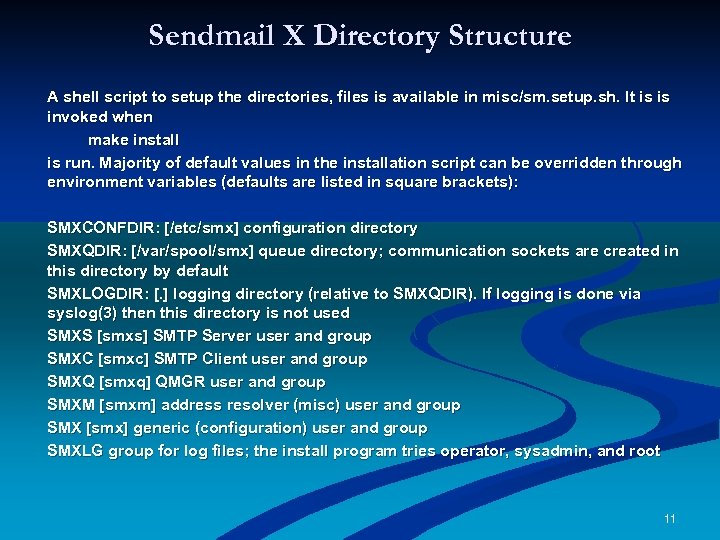 Sendmail X Directory Structure A shell script to setup the directories, files is available