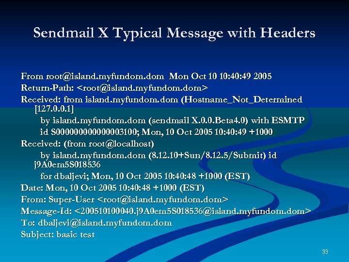 Sendmail X Typical Message with Headers From root@island. myfundom. dom Mon Oct 10 10: