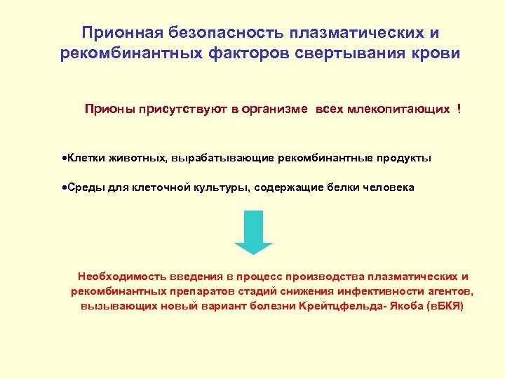 Прионная безопасность плазматических и рекомбинантных факторов свертывания крови Прионы присутствуют в организме всех млекопитающих