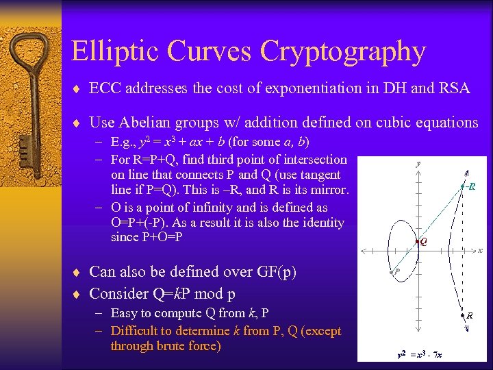 Elliptic Curves Cryptography ¨ ECC addresses the cost of exponentiation in DH and RSA