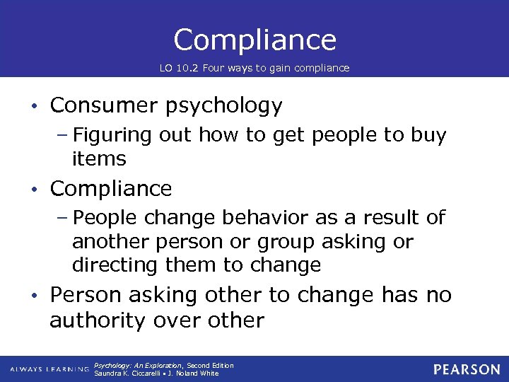 Compliance LO 10. 2 Four ways to gain compliance • Consumer psychology – Figuring