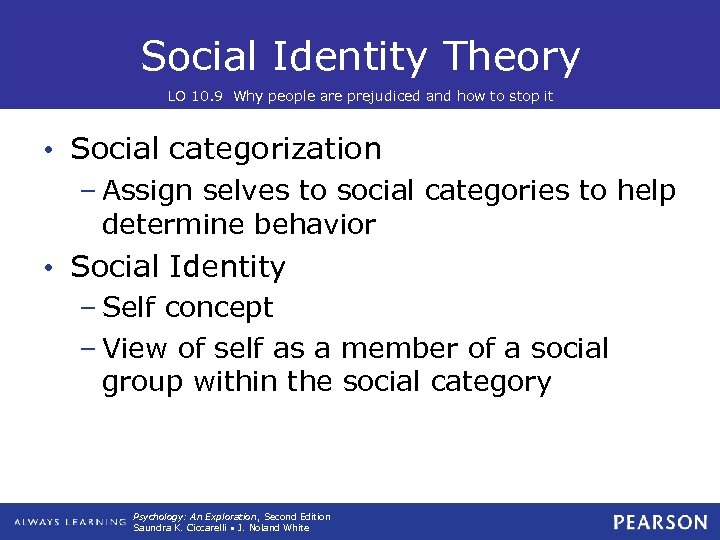 Social Identity Theory LO 10. 9 Why people are prejudiced and how to stop