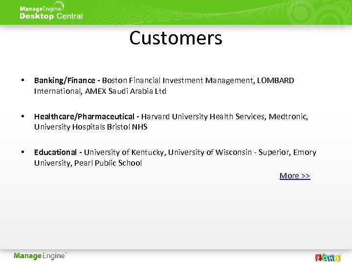 Customers • Banking/Finance - Boston Financial Investment Management, LOMBARD International, AMEX Saudi Arabia Ltd