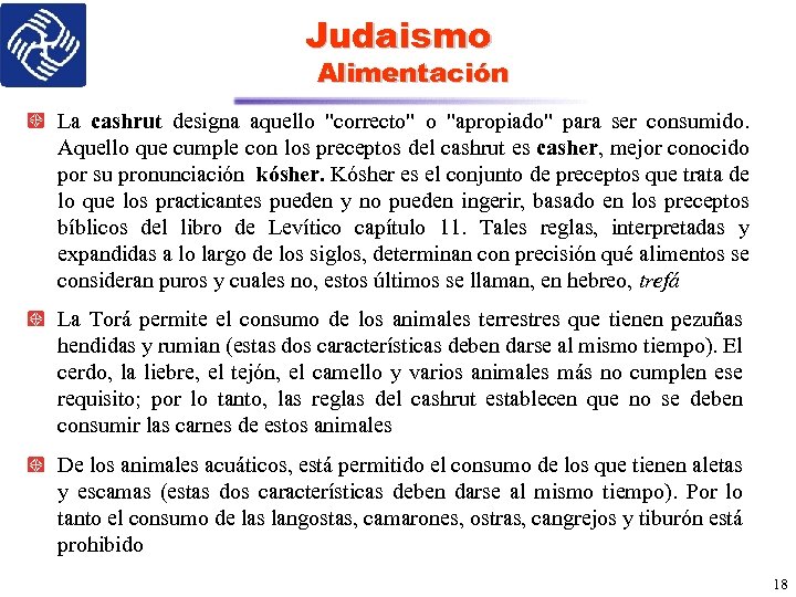 Judaismo Alimentación La cashrut designa aquello 