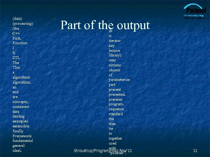 (data) (processing) (the C++ First, Function I It STL The This a algorithms. an