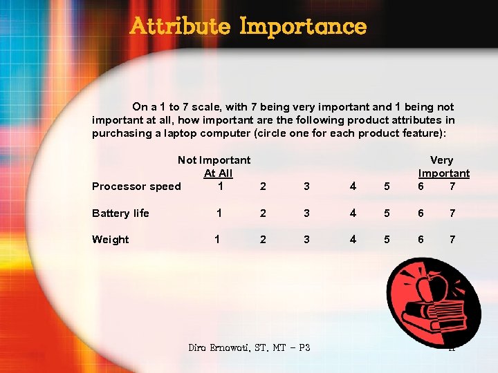 Attribute Importance On a 1 to 7 scale, with 7 being very important and
