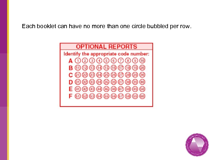 Each booklet can have no more than one circle bubbled per row. 