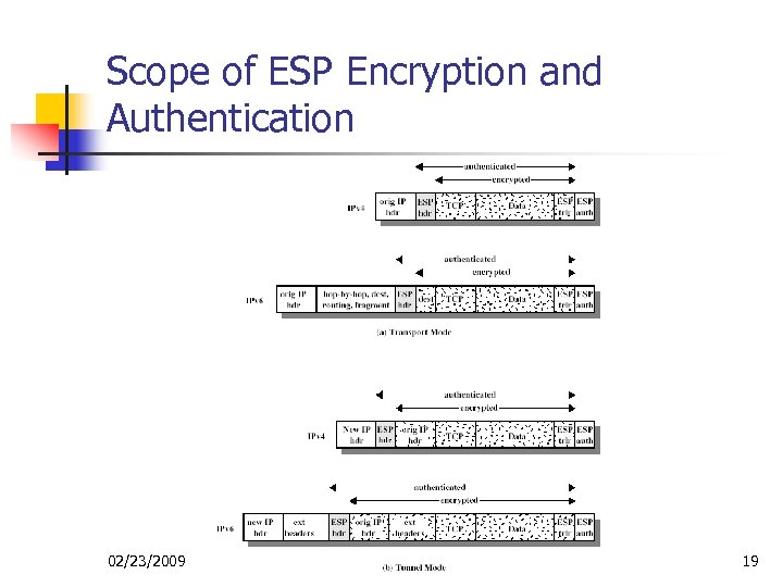 Scope of ESP Encryption and Authentication 02/23/2009 19 