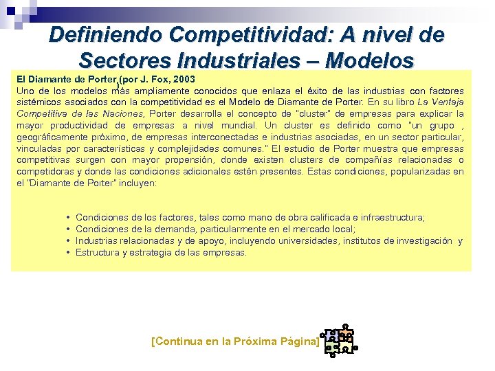 Definiendo Competitividad: A nivel de Sectores Industriales – Modelos El Diamante de Porter (por