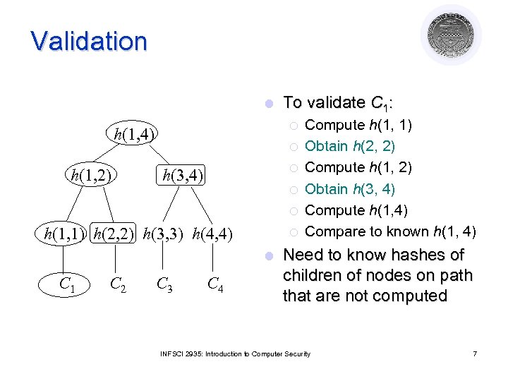 Validation l ¡ h(1, 4) h(1, 2) To validate C 1: ¡ ¡ h(3,