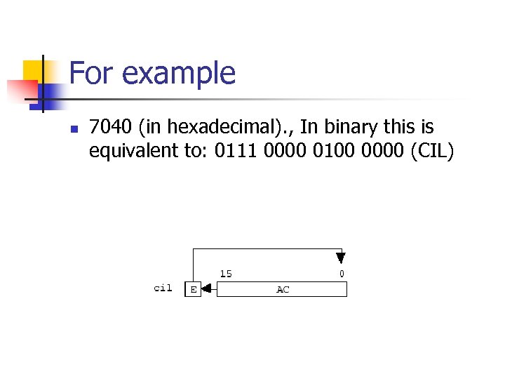 For example n 7040 (in hexadecimal). , In binary this is equivalent to: 0111