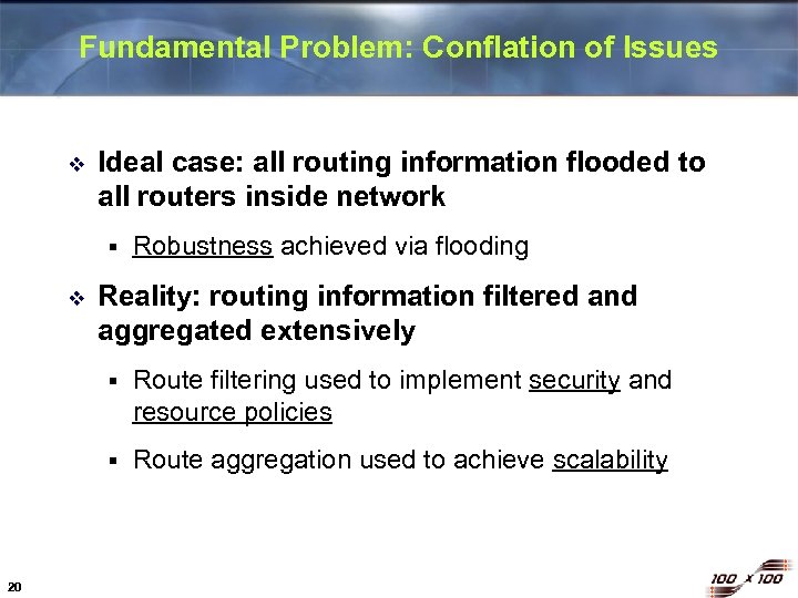 Fundamental Problem: Conflation of Issues v Ideal case: all routing information flooded to all
