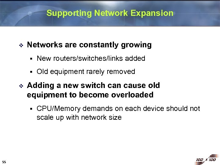 Supporting Network Expansion v Networks are constantly growing § § v New routers/switches/links added