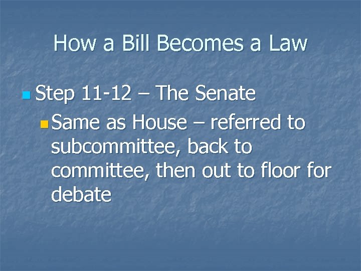 How a Bill Becomes a Law n Step 11 -12 – The Senate n