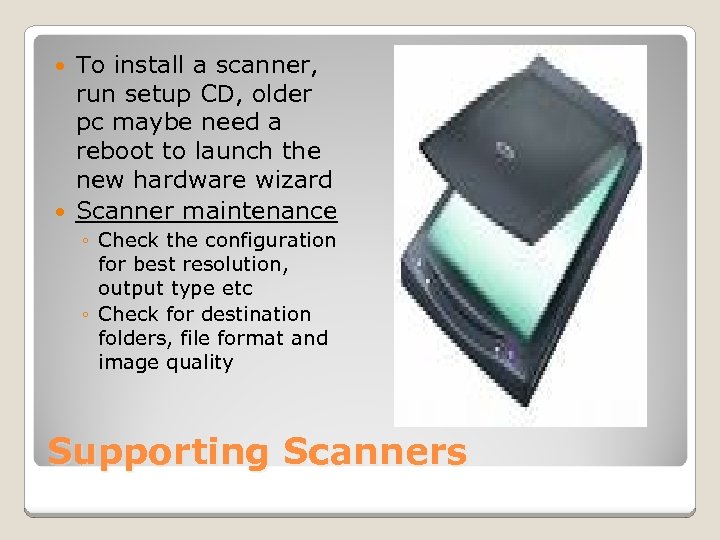 To install a scanner, run setup CD, older pc maybe need a reboot to