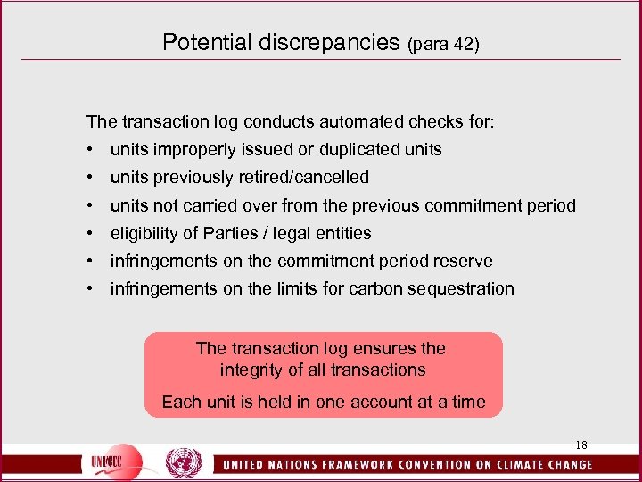 Potential discrepancies (para 42) The transaction log conducts automated checks for: • units improperly