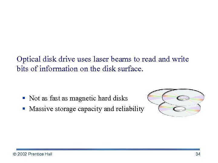 Optical Media Optical disk drive uses laser beams to read and write bits of