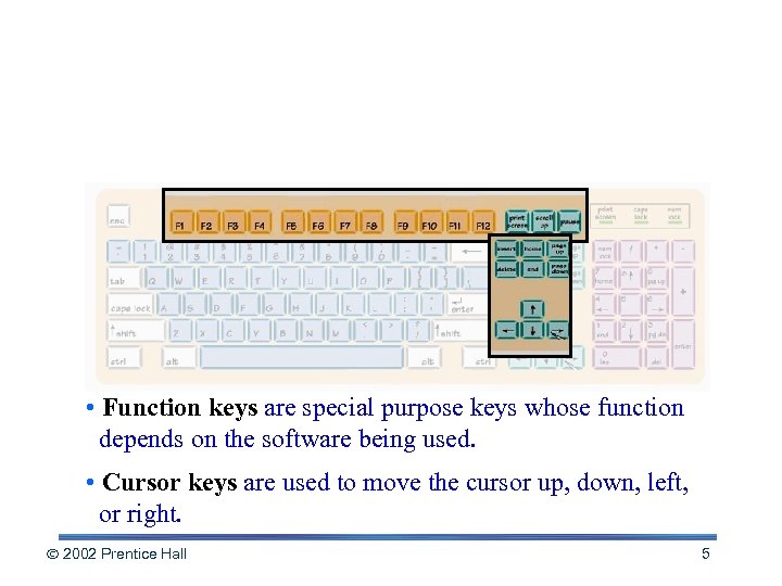 Working with the Keyboard • Function keys are special purpose keys whose function depends