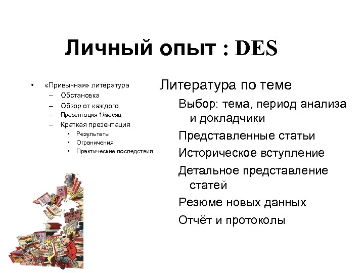 Личный опыт : DES • «Привычная» литература – Обстановка – Обзор от каждого –